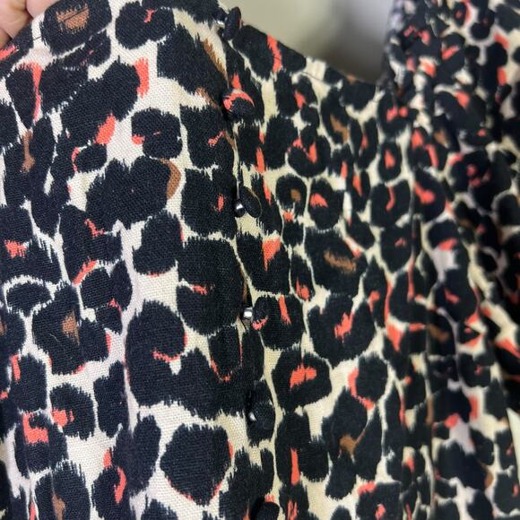 Who What Wear Leopard Smocked Puff Sleeve Midi Dress Womens L Black Animal Boho - Picture 5 of 8